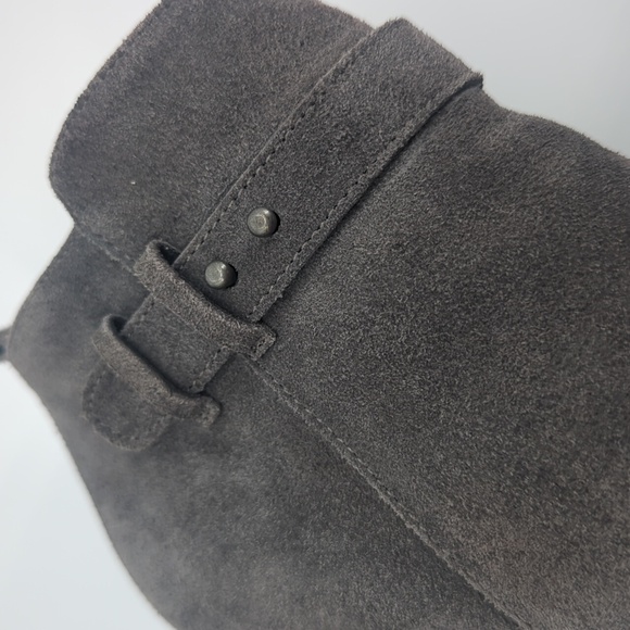 Franco Fortini Gray Suede Block Heel Booties Buckle Ankle Boots 6.5 - Picture 6 of 7